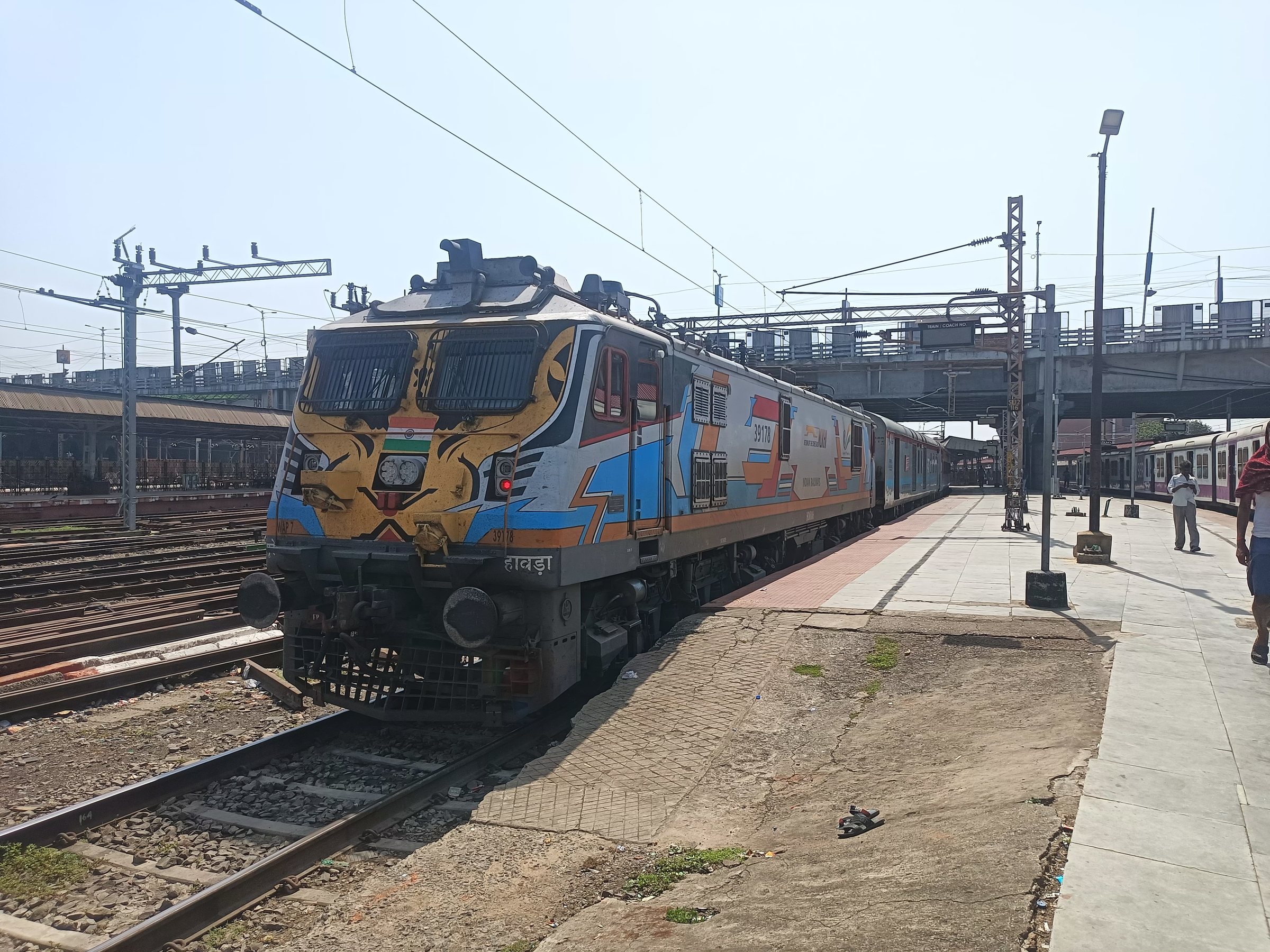 WAP-7 locomotive at an Indian railway station